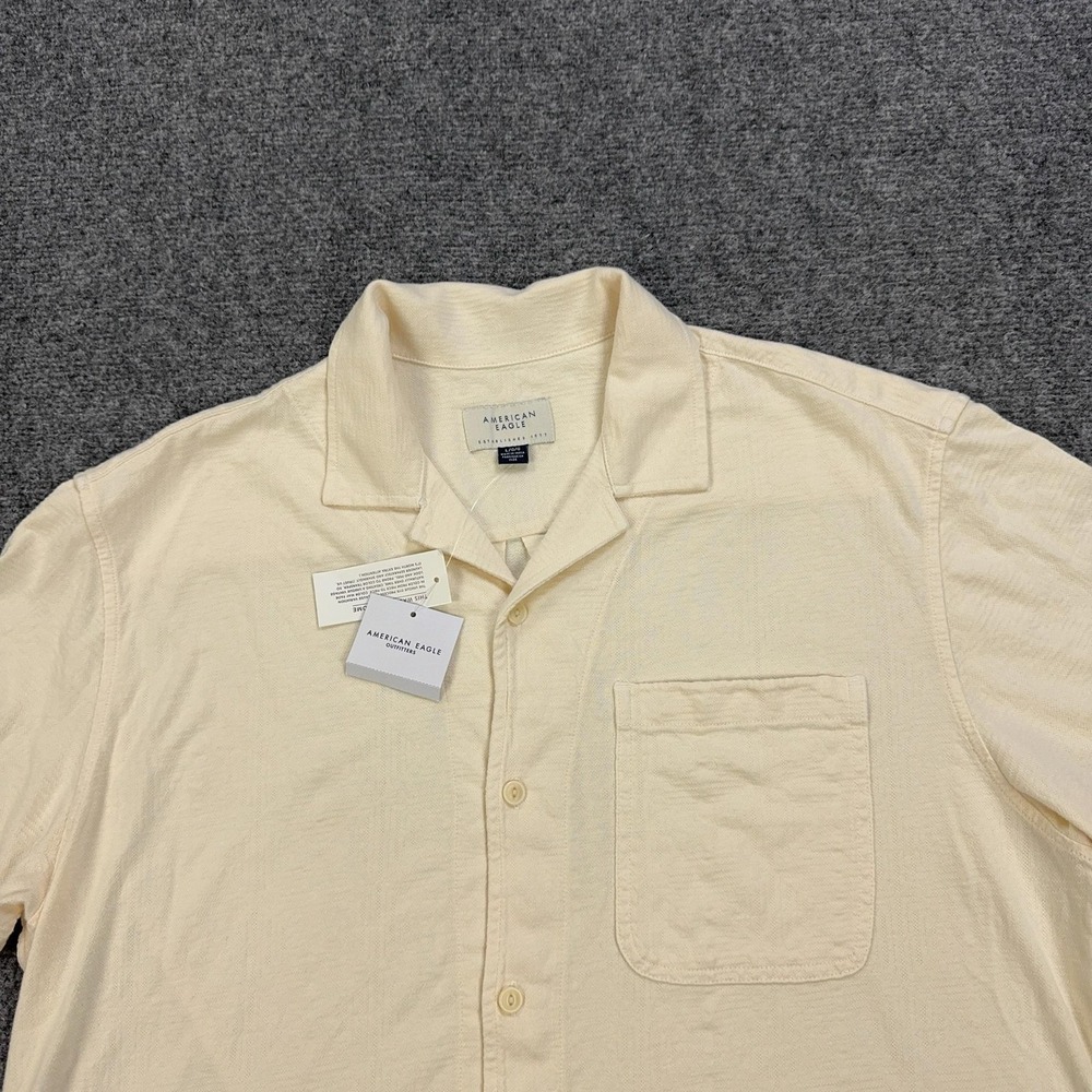 American Eagle Outfitters Shirt Mens L Beige Cotton Short Sleeve Button Up - Picture 2 of 10